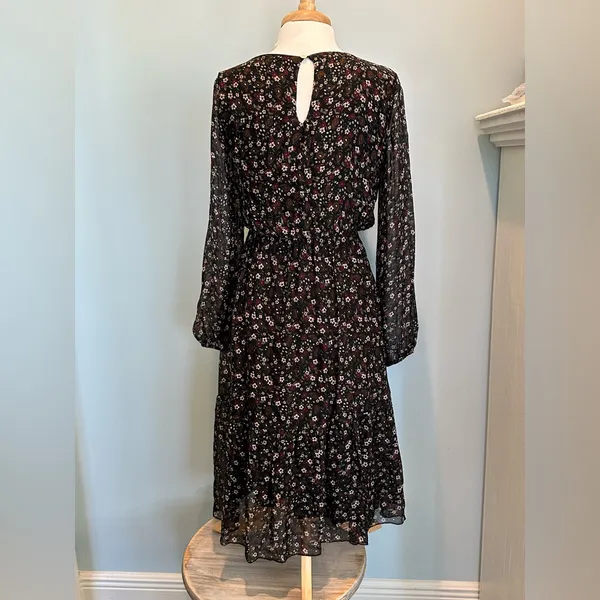 Lara Guidotti Anthropologie Floral silk blend sheer long sleeve dress size M - Image 3
