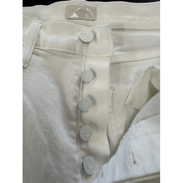 MOTHER The Tripper Ankle Fray Jeans White Distressed High Rise Button‎ Fly 27 - Image 3