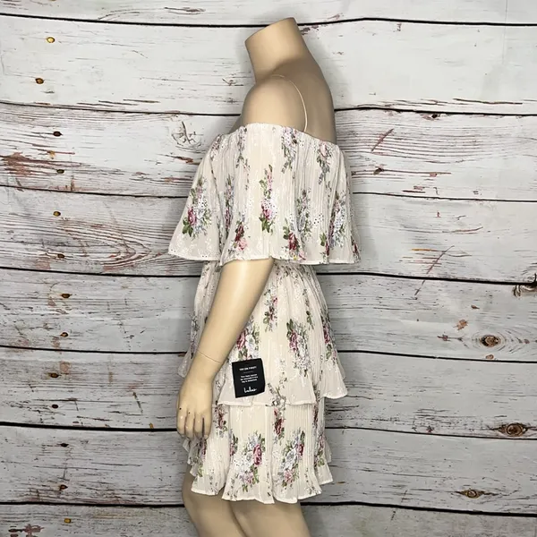 Lulus NWT XL Floral Print Eyelet Embroidered Off the Shoulder Tea for Two Dress - Image 3
