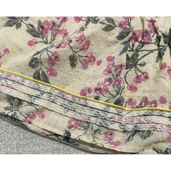 Hazel Strapless Floral Sundress Yellow Pink Green L 100% Cotton Lace Bow Ruffle - Image 13