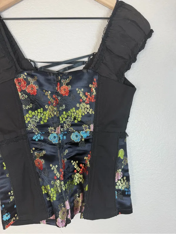 Tripp NYC Vintage Y2K Hot Topic Oriental Geisha Satin Brocade Corset Goth Medium - Image 7
