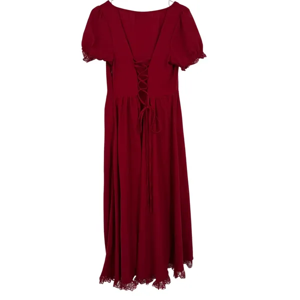 Scarlet Darkness Maxi Dress Women M Red Excellent Lace Up Gothic Victorian Ruche - Image 7