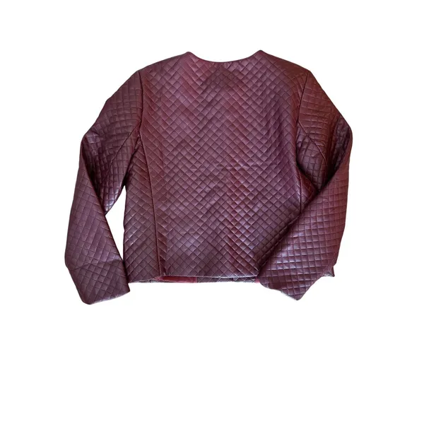 Talbots Petite Quilted Faux Leather Jacket 8P Burgundy Gold Crest Buttons - Image 13