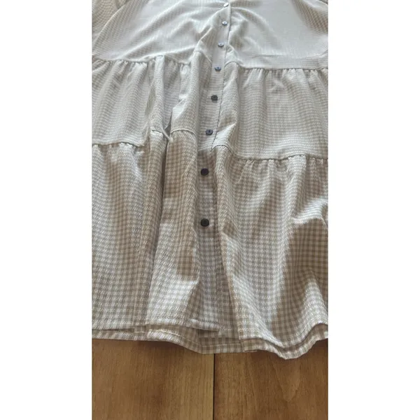 ePretty Chicago Tan Gingham Tiered Button Down‎ Dress Large Boho Cottagecore - Image 2