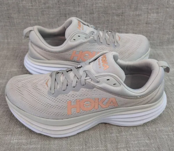 Hoka ONE ONE Bondi 8 Harbor Mist Rose Gold Grey Womens Run Comfort Sneaker 12B - Image 12