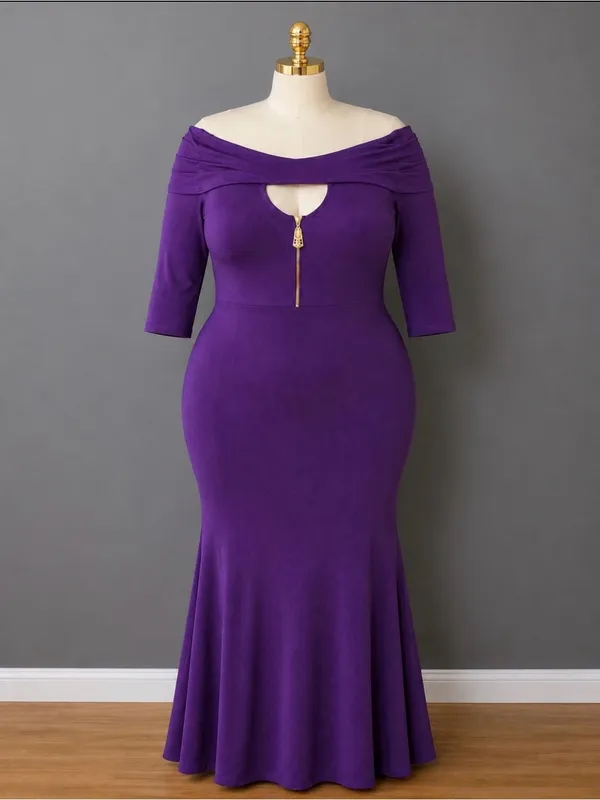 Royal Purple solid off the shoulder long dress. 2X/ PTP: 21 (42) - NWOT - Image 4