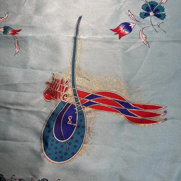 VTG Tilla 100% Silk floral Scarf shawl blue red made in Turkey 58x20 boho luxury - Image 5
