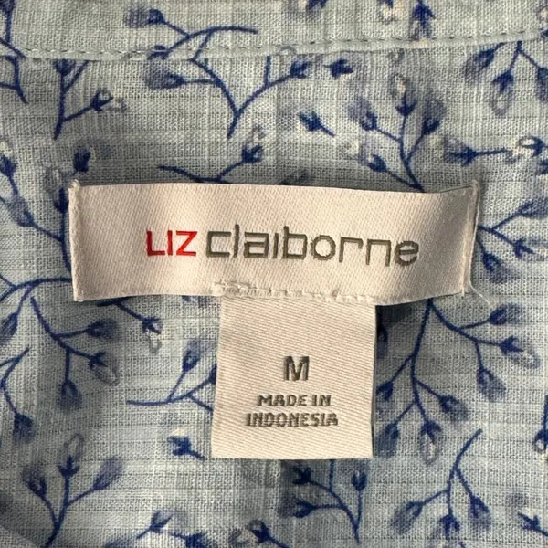 Liz Claiborne Medium Top Floral Button-Up Long Sleeves Lightweight Side Tie Blue - Image 9