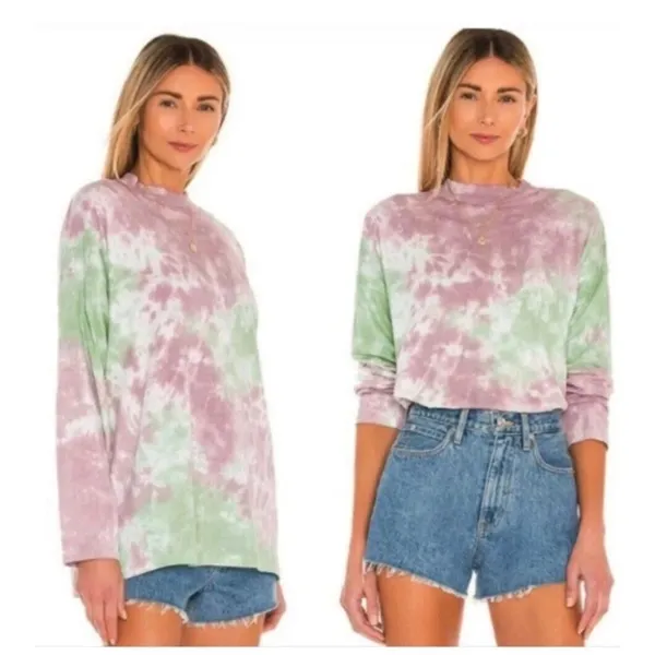 We The Free Free People Be Free‎ Tie Dye Tee Sz S Purple Green Mock Neck Tie-dye - Image 2