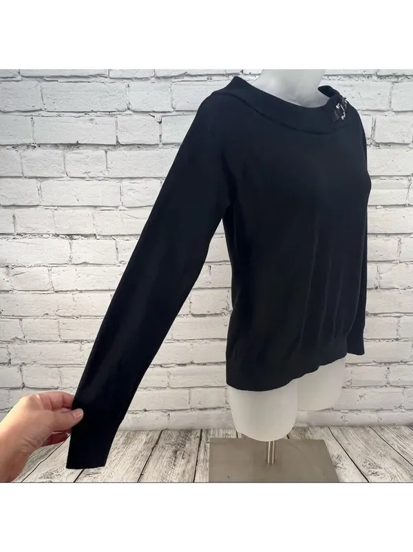 Lauren Ralph Lauren Black Sweater with Buckle Accent Size M - Image 11