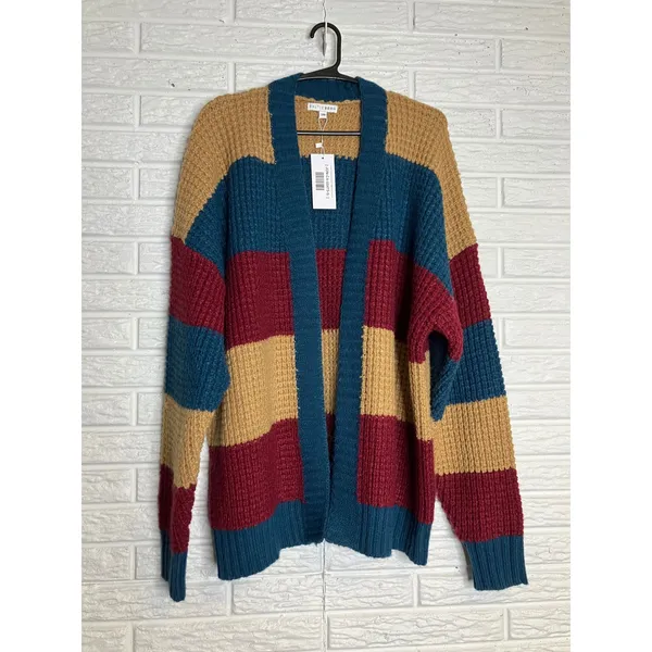 Baltic Born‎ Jonah Chunky Knit Cardigan Womens S/M NWT Striped Waffle Sweater - Image 3