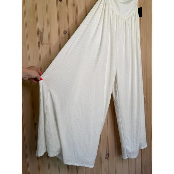 NWT Lulus Halloran White Pointelle Strapless Wide-Leg Jumpsuit Classy Party Sz L - Image 5