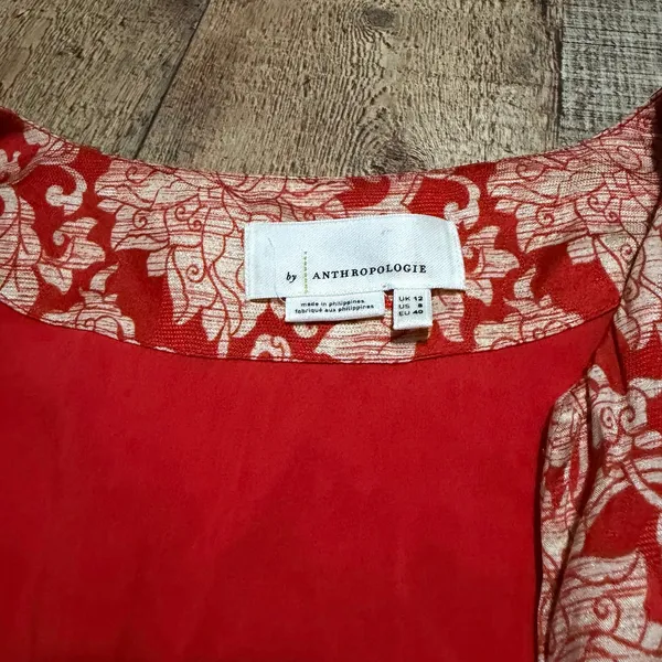 Anthropologie Women's Red Cream Floral Silk Blend Skylar Mini Dress Sz 8 Romance - Image 6