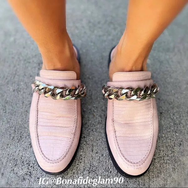 Givenchy 20mm women’s pink lizard embossed chain loafers mules size IT 37 US 7 - Image 19