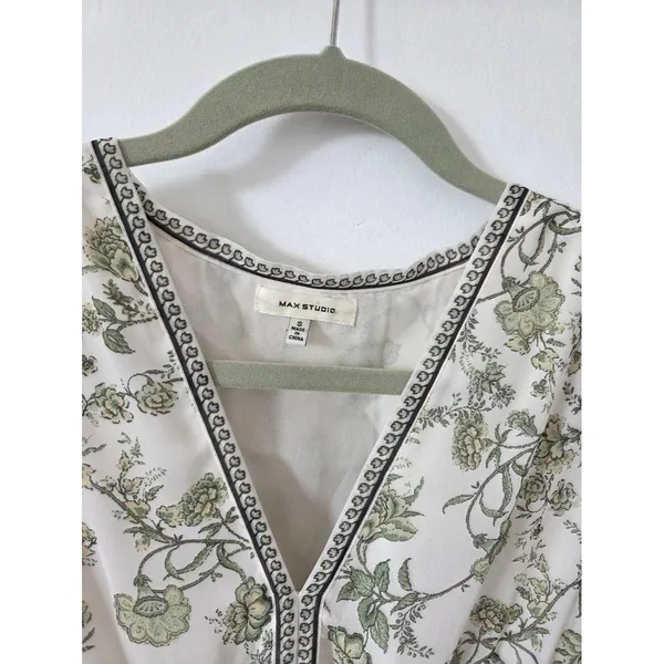 Max Studio Green Floral Dress Milkmaid Smock Flirty Vacation Travel Cottagecore - Image 7