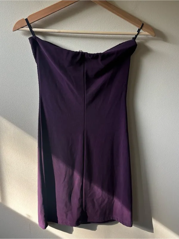 Juxtapose Y2K Purple Strapless Beaded Mini Dress - Image 5