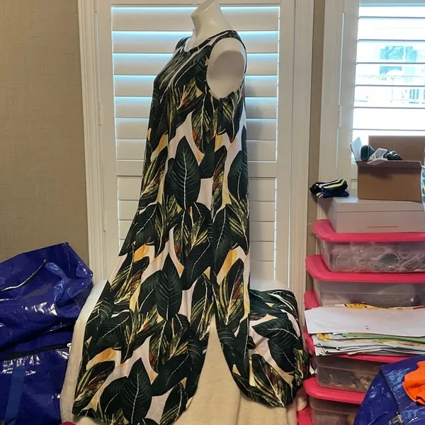 Leaf Pattern Sleeveless Maxi Dress Green Size L - Image 5