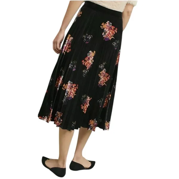 Anthropologie Maeve Pleated Velvet Floral Midi Skirt Size‎ XS Feminine Romantic - Image 2