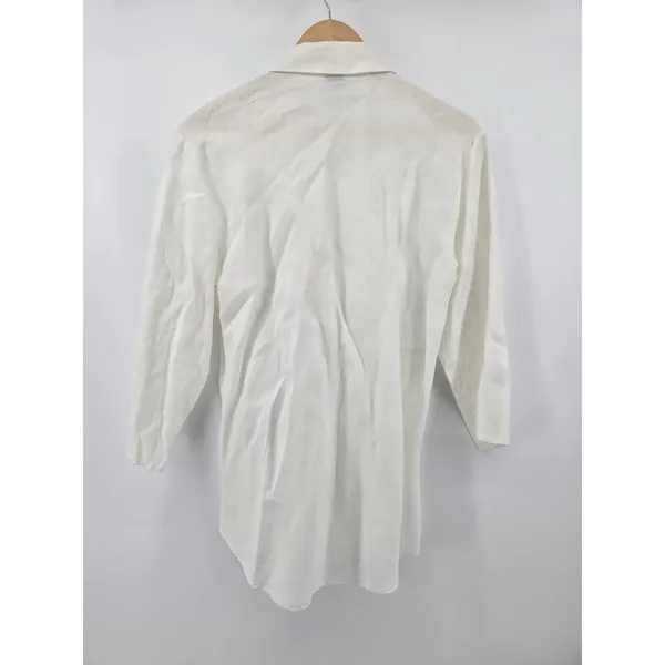 e·col·o·gie Linen Shirt Womens XL‎ Button Down White Chevron Stitching EUC - Image 3