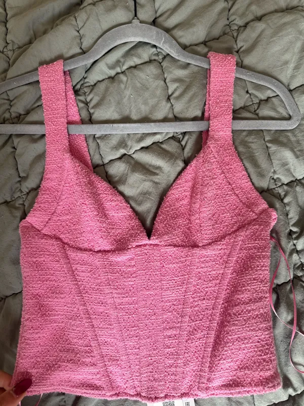 ZARA Pink Corset Top Small Tweed Bralette Crop - Image 3