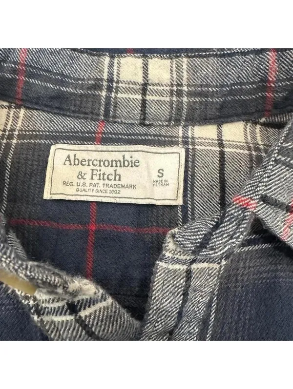 Abercrombie & Fitch Women's Navy Blue Plaid Flannel Button Up Shirt Small - Image 3