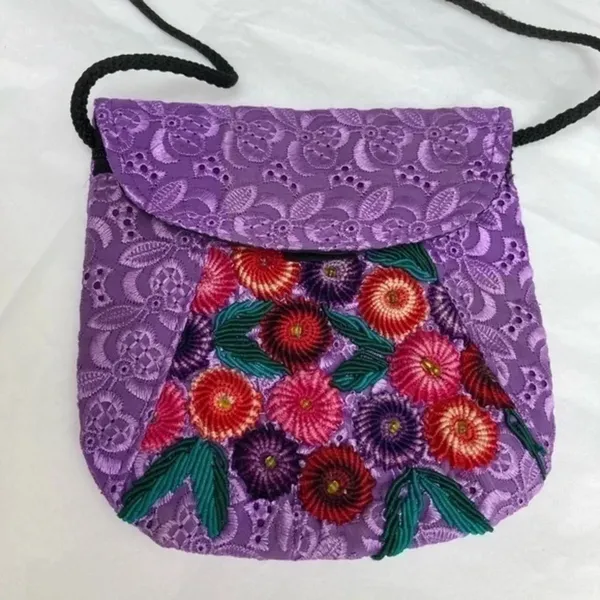 Purple and Black Floral embroidered small crossbody‎ purse​​ - Image 2