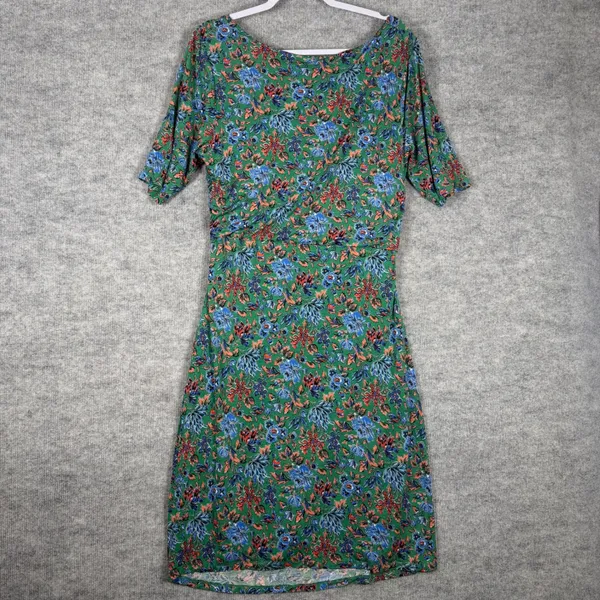 Boden Green Size-US 16R Sheath Dress Floral Tencel Lyocell Ruched Surplice - Image 3
