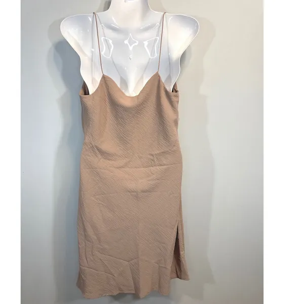 Timing Womens Tan Textured Cowl Neck Spaghetti Strap Mini Slip Dress DR5778‎ M - Image 5