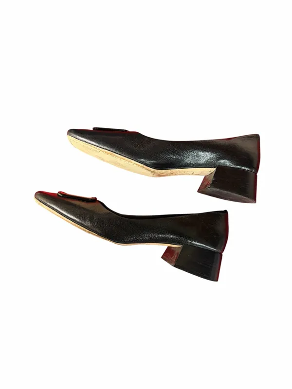 Tory Burch Georgia Black Leather Logo Buckle Square Toe Pumps Size 9.5 - Image 11