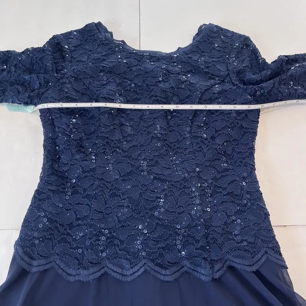 Alex Evenings Navy Blue Sequin Lace Chiffon Midi Special Occasion Dress Size‎ 6 - Image 8
