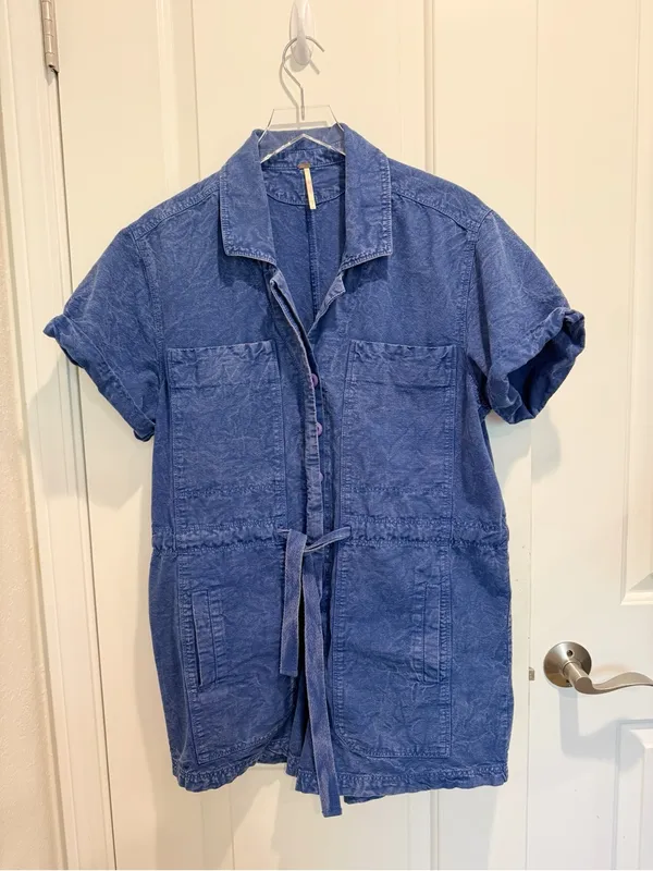 FREE PEOPLE Rhodes Chino Coveralls Romper in Mazarine Blue size Small - Image 3