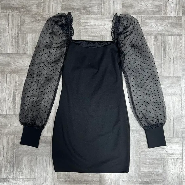 Black Organza Sleeve Dress Size Small - Image 2