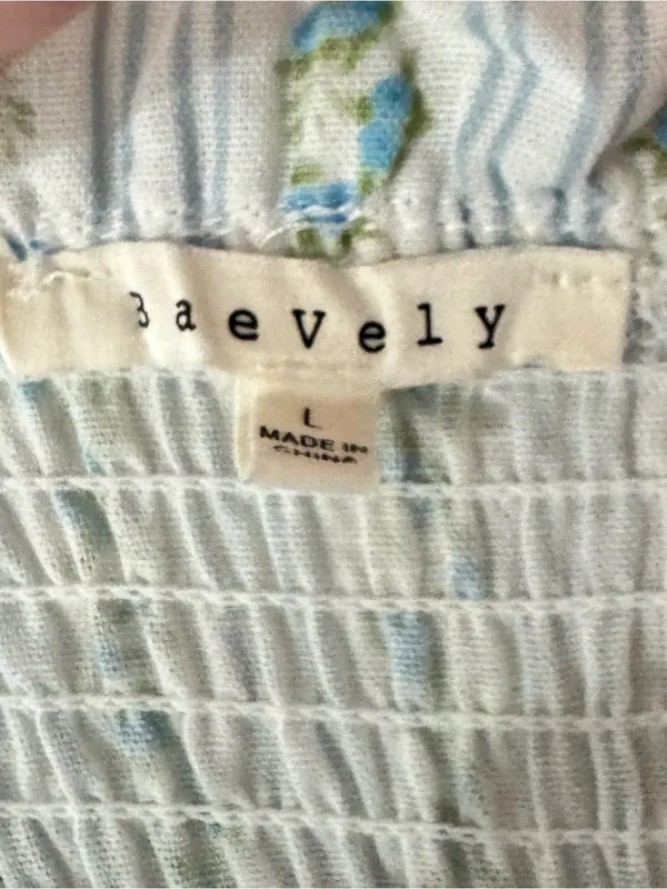Ivory & Blue Floral Striped Smocked Tie-Shoulder Maxi Dress | Size Large - Image 12