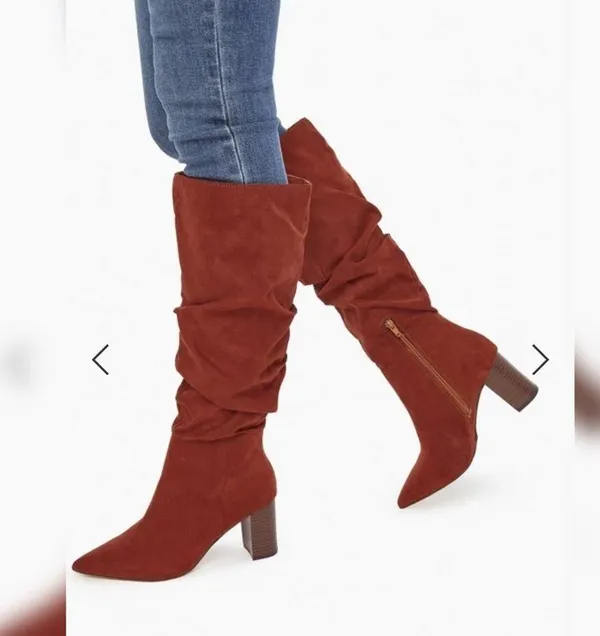 JustFab Fiona Slouched Heeled Boot Luggage casual classic comfy fall winter stylish - Image 3