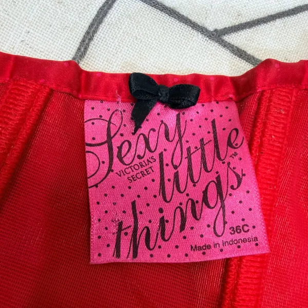 Victoria's Secret Corset Top 36C Red‎ Excellent Lace Up Satin Polka Dot Bow - Image 5