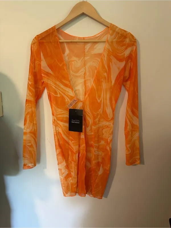 NWT Naked Wardrobe Swim Back on the Low cover up dress orange - Image 4