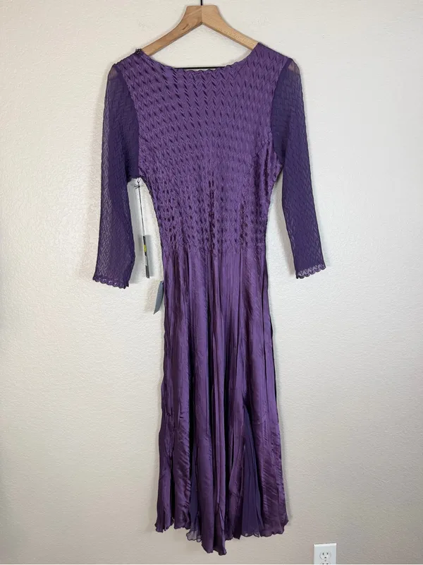 Komarov Beaded Neck Chiffon Charmeuse Midi Dress Purple Large NEW $335 - Image 9