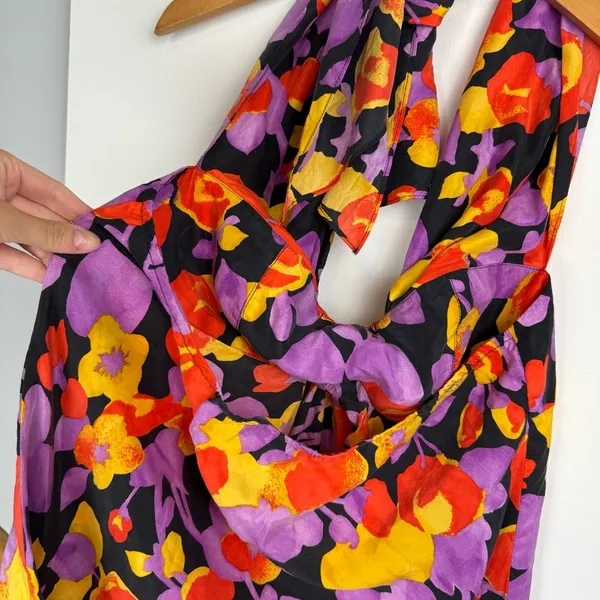 Y2K Abstract Floral Halter Top Sz Medium 100% Silk - Image 10