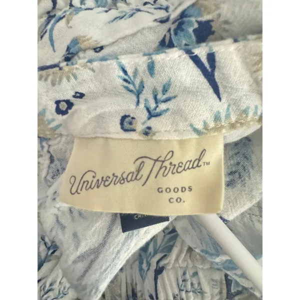 Universal Thread Blue Floral Ruffle Dress | Cotton Linen Blend | Size M - Image 5