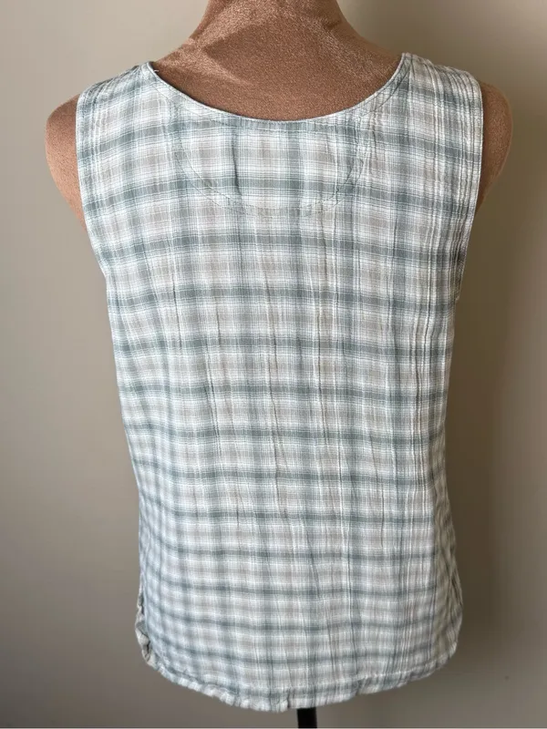 Vintage 90s Patagonia Tank Top Women Medium Organic Cotton Tan Green Plaid Shirt - Image 3