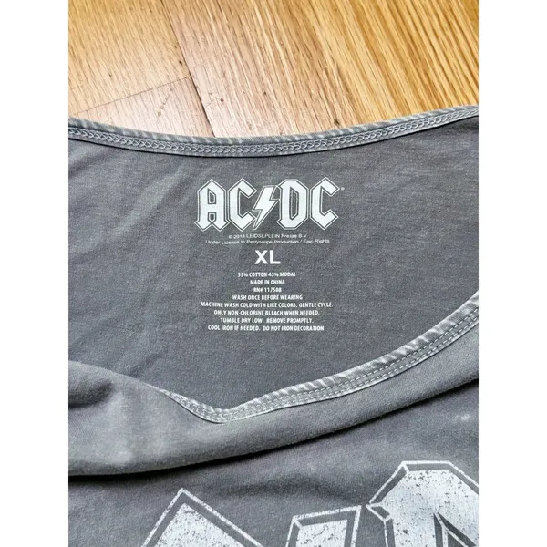 AC/DC Women's Short Sleeve Cropped T-shirt Grey Band Tee Fringe Size XL - Image 5