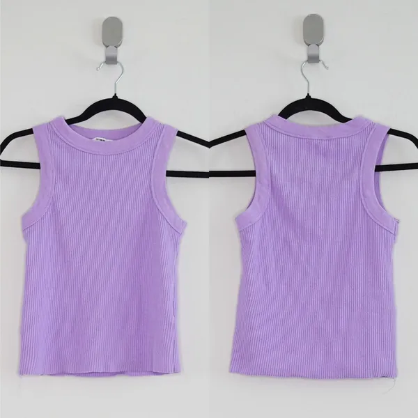 Cotton On Light Lavender Purple Cropped Ribbed Crew Neck Tank Top Size S - Image 2