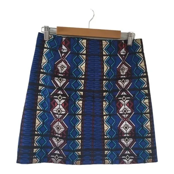 J.Crew Womens Mini Skirt Size 0 Blue Windowpane Geometric Jacquard Zip Aztec - Image 6