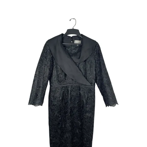 Lily & Taylor Black Lace Formal Dress Women’s 6 Satin Shawl Collar Midi Evening - Image 2