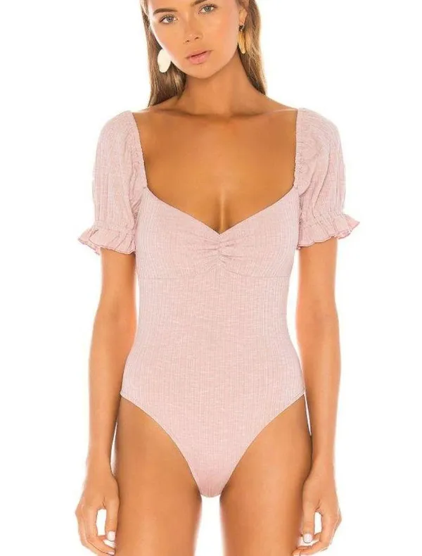 Privacy Please Olive Bodysuit Milkmaid Puff Sleeve - Image 2