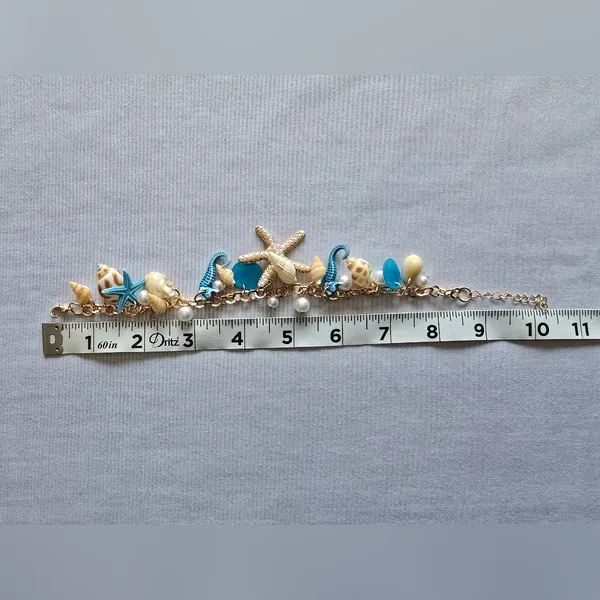 Ocean-Themed Charm Bracelet‎ with Blue and Gold Color Accents - Image 7