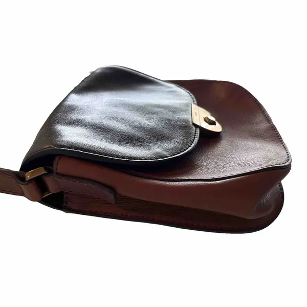 EUC FOSSIL Cognac Two Tone Brown Leather Crossbody Snap Closure Saddle Bag Purse - Image 5