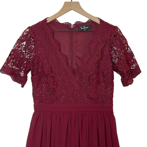 Lulus Angel in Disguise Lace Skater Dress Women's‎ Size Medium Burgundy V-Neck - Image 7