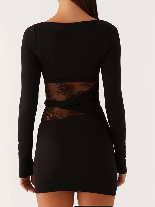 Peppermayo Echo Long Sleeve Mini Dress Black Lace - Image 3
