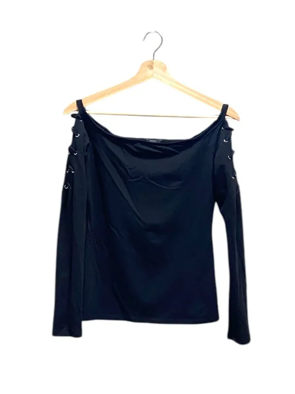 Guess Y2K Lace up Long Sleeve Top Black Size S Goth Whimsigoth Renaissance Fairy - Image 2